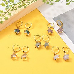 真鍮huggieフープピアス  天然宝石のスターペンダント付き  ゴールドカラー  30x14x6mm  ピン：1mm&nbsp;EJEW-JE04323
