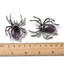 両用アイテム アロイ パヴェ ジェット ラインストーン スパイダー ブローチ  天然アメジストと  アンティークシルバー  57.5x41.5x12mm  穴：4.5x4mm&nbsp;JEWB-C026-07C-AS