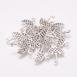 チベットスタイルの傘のペンダント  鉛フリー及びカドミウムフリー  アンティークシルバー  20.5x15x1mm  穴：2mm&nbsp;TIBEP-LF1300YKG-AS-LF