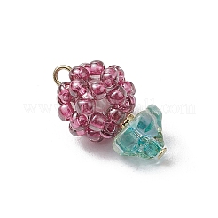 ガラスシードビーズペンダント  丸カン付き  花  パープル  20x12mm  穴：3mm&nbsp;PALLOY-MZ00593-05