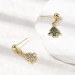 Christmas Brass Micro Pave Cubic Zirconia Dangle Stud Earrings&nbsp;EJEW-L306-01G-01