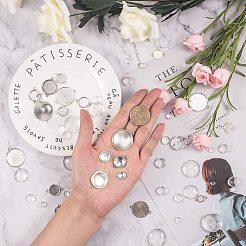 DIY製作  チベットスタイルの合金フラットラウンドカボションコネクタのセッティングと透明なガラスカボション  アンティークシルバー  容器：16.5x8.5x1.6cm  カボションコネクターのセッティング：42個/箱  カボション：42個/箱&nbsp;DIY-PH0001-84AS-WH