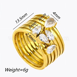 多層構造の304ステンレススチールとキュービックジルコニアを使用した指輪  ティアドロップ  ゴールドカラー  usサイズ7（17.3mm）&nbsp;WG62161-01