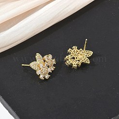 花柄の葉をモチーフにした真鍮と透明なマーキーズカットおよびラウンドカットのキュービックジルコニアを使用したスタッドピアス  18KGP本金メッキ  18.5x14.5mm&nbsp;KK-CBA36A2-09G