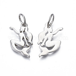 ラックメッキ合金ペンダント  カドミウムフリー＆鉛フリー  丸カン付き  人魚  プラチナ  23x16.5x1.5mm  丸カン：8x1ミリ  6mm内径&nbsp;PALLOY-N158-007