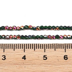 電気メッキガラスビーズストランド  ラウンド  半分メッキ  多面カット  濃い緑  2mm  穴：0.9mm  約181個/連  14.29''（36.3センチメートル）&nbsp;EGLA-H114-01M