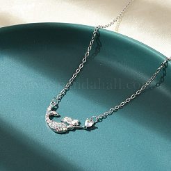 真鍮マイクロパヴェキュービックジルコニアハートマーメイドペンダントネックレス（女性用）  プラチナ  クリアAB  16.54インチ（42cm）&nbsp;NJEW-S441-07A-P