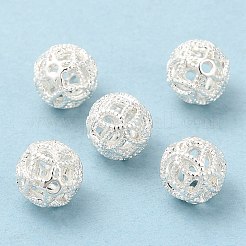 環境に優しいラックメッキ真鍮ビーズ  長持ちメッキ  鉛フリー＆カドミウムフリー  中空  ラウンド  銀  8mm  穴：1mm&nbsp;KK-A186-05S
