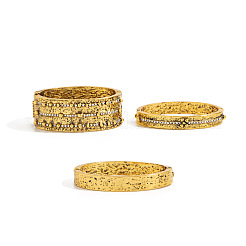 Vintage Alloy Crystal Rhinestone Hammered Hinged Cuff Bangle Sets for Women&nbsp;WG29667-01