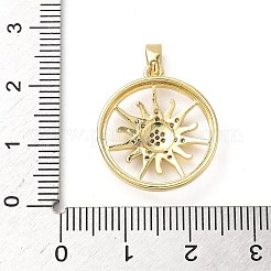真鍮製マイクロパヴェキュービックジルコニアペンダント  太陽とフラットラウンド  18KGP本金メッキ  22x19x4.5mm  穴：4.5x2.5mm&nbsp;KK-P334-09G
