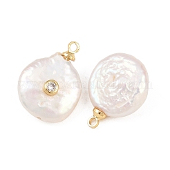 Brass Micro Pave Cubic Zirconia with Natural Pearl Pendants&nbsp;KK-Z146-07C-01