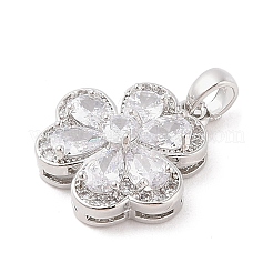ラックメッキ真鍮マイクロパヴェキュービックジルコニアペンダント  長持ちメッキ  花  透明  19.5x19x7mm  穴：3.5x5mm&nbsp;ZIRC-I066-04P-01