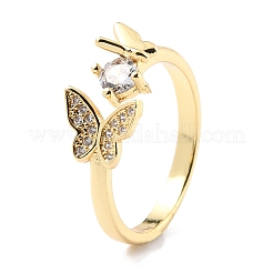 Brass Micro Pave Cubic Zirconia Cuff Rings&nbsp;X-RJEW-F116-20G