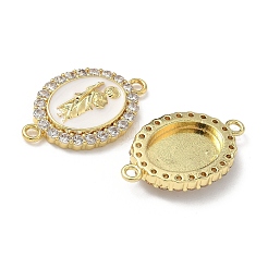 Brass Micro Pave Clear Cubic Zirconia Enamel Oval with Saint Jude Connector Charms&nbsp;KK-L243-11G-A