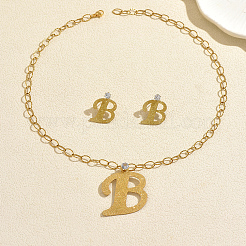 201ステンレススチール製アルファベット「B」ペンダントネックレス＆スタッドピアスセット（女性用、パーティーやフォーマルウェアに最適）  ゴールドカラー  ネックレス：19.69インチ（50cm）&nbsp;YG0604