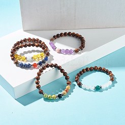 Natural Mixed Stone & Wood Round Beads Stretch Bracelet&nbsp;BJEW-JB07135