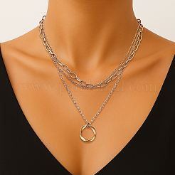4Pcs 2 Colors Iron & Alloy 3 Layer Twisted Ring Pendant Necklaces for Women&nbsp;NJEW-HY0001-26