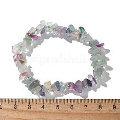 チップス天然蛍石ビーズのストレッチブレスレット  1-3/4インチ（4.5cm）&nbsp;X-BJEW-JB01826-01