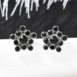 女性用304ステンレススチールスタッドピアス  ラインストーン付き  花  ステンレス鋼色  13x13.5mm&nbsp;EJEW-F361-12P