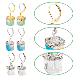 3 Pairs 3 Colors Bling Glass Cube Dangle Leverback Earrings&nbsp;EJEW-AN0002-81