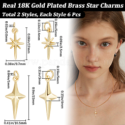 12個2スタイル真鍮ペンダント  丸カン付き  スター  18KGP本金メッキ  17~23x9.7~10.5x2.5~4mm  穴：3~3.4mm  6個/スタイル&nbsp;KK-CN0002-83