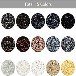 8/0 ガラスシードビーズ  ラウンド  ブラック  3mm  穴：1mm  15色  約450PCS /カラー  6750個/箱&nbsp;SEED-NB0001-12A-3mm