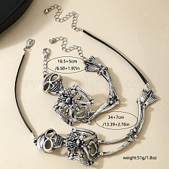 合金スケルトンブレスレット＆ネックレスセット  イミテーションレザーネックレス  アンティークシルバー  340mm&nbsp;FS-WG61533-01