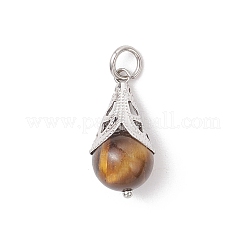 6Pcs 6 Styles Natural Dyed Green Tiger Eye & Green Aventurine & Carnelian & Yellow Jade & Amethyst & Tiger Eye Teardrop Pendants&nbsp;PALLOY-JF04274