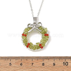 Transparent Glass and Natural Peridot Chip Wire Wrapped Pendant Brass Cable Chain Necklaces&nbsp;NJEW-TA00274