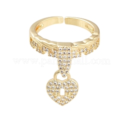 Rack Plating Heart Padlock Brass Micro Pave Cubic Zirconia Open Cuff Rings for Women&nbsp;RJEW-B064-15G