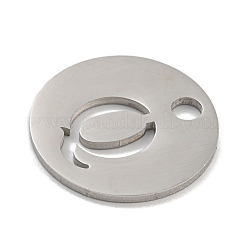変色しない304ステンレススチールペンダント  ステンレス鋼色  アルファベット付きフラットラウンド  文字Q  19x1.2mm  穴：2.5mm&nbsp;STAS-F233-M-P01-A-Q