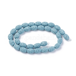 天然溶岩岩ビーズ連売り  染め  ライス  空色  12~12.5x8.5~9mm  穴：2mm  約33個/連  15.55インチ（39.5cm）&nbsp;G-F671-03A-06