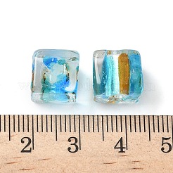 銀箔ガラスビーズ  キューブ  ディープスカイブルー  10~11.5x9.5~10.5x10~10.5mm  穴：1.2~1.6mm&nbsp;FOIL-D074-01C