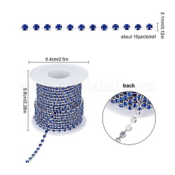 真鍮製ラインストーンストラスチェーン  スプールで  ラインストーンカップチェーン  グレードA  銀  サファイア  3.1mm  約10ヤード/ロール  1ロール&nbsp;CHC-SC0001-04A