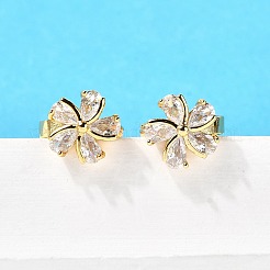 花の真鍮フープピアス  クリアキュービックジルコニア  18KGP本金メッキ  13x11x15mm&nbsp;EJEW-S256-01B-G