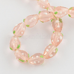 手作りランプワーク3Dイチゴのビーズ  ピンク  13~16x11mm  穴：2mm&nbsp;LAMP-R109B-16