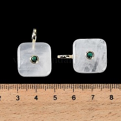 天然石ペンダント  真鍮マイクロパヴェキュービックジルコニアの金具が付いたスクエアチャーム  ゴールドカラー  染めと未染色の混合  28.5x16.5x10.5mm  穴：3.5mm&nbsp;GG-CBA6382-06