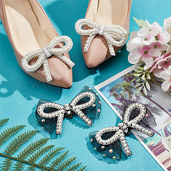 4Pcs 2 Styles Bowknot Polyester Rhinestone Shoe Decorations&nbsp;AJEW-HY0001-79