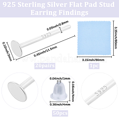 20Pairs 925 Sterling Silver Flat Pad Stud Earring Findings&nbsp;STER-BBC0009-01