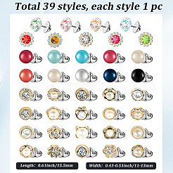 39Pcs Flower & Flat Round ABS Plastic with Alloy Lapel Pin Backs for Backpack Clothes&nbsp;JEWB-GF0001-55