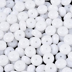 不透明色のガラスシードビーズ  ロンデル  丸い穴  ホワイト  8~8.5x4.5~5mm  穴：1.2~1.8mm  約957個/ポンド&nbsp;SEED-N007-39B-12