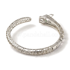Brass Pave Clear & Green Cubic Zirconia Leopard Open Cuff Bangle for Women&nbsp;BJEW-K246-20D-P