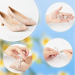 取り外し可能な靴の装飾  鉄のバックルクリップ  ガラスとイミテーションパール付き  花  55~56x67~72x10mm  2個/セット&nbsp;AJEW-WH0326-76C