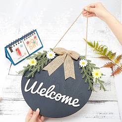 Welcome Sign Natural Wood Door Hanging Decoration for Front Door Decoration&nbsp;HJEW-WH0008-51