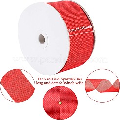 ポリエステル模造黄麻布リボン  レッド  60mm  約20m /ロール&nbsp;OCOR-WH0032-21A