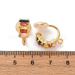 真鍮マイクロパヴェのカラフルなキュービックジルコニアクリップオンイヤリング金具  長持ちメッキ  ニッケルフリー  長方形  18KGP本金メッキ  20x9x14.5mm  穴：1.6mm&nbsp;KK-K382-37G