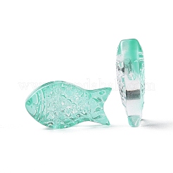 透明なスプレー塗装ガラスビーズ  魚  アクアマリン  15x8x5mm  穴：1mm&nbsp;X1-GLAA-I050-10C