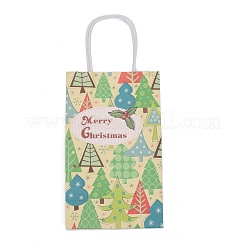 クリスマステーマクラフト紙ギフトバッグ  ハンドル付き  ショッピングバッグ  クリスマスツリー模様  13.5x8x22cm&nbsp;CARB-L009-A06