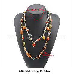 Handmade Porcelain Barrel Beads Jute Cord Double Layer Necklaces for Women&nbsp;WGBAB4D-01