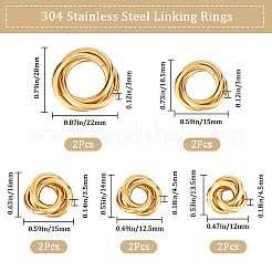 10個5スタイル304ステンレススチールリンクリング  インターロックリング  ゴールドカラー  13.5~20x12~22x3~4.5mm  リング：10~18x2~2.3mm  内径：7~14mm  2個/スタイル&nbsp;STAS-BBC0002-85